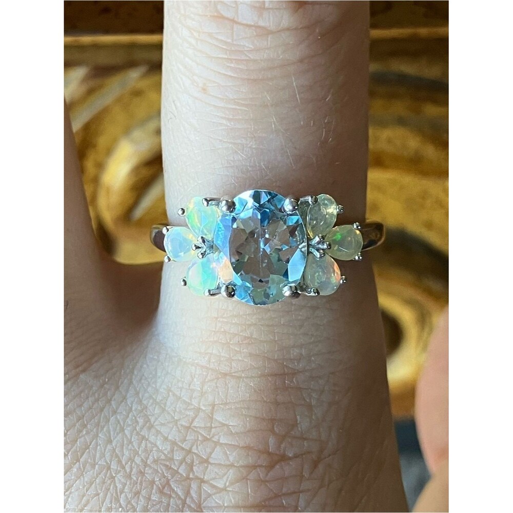 Brazilian Blue Topaz Ethiopian Opal Sterling Silver Ring Size 8.75